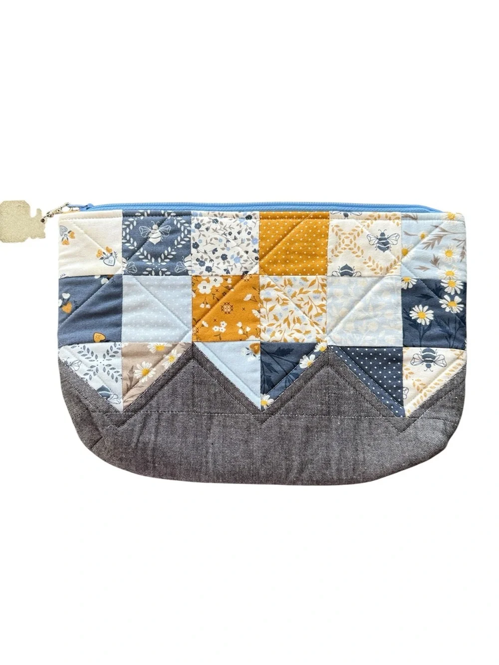 Handmade Quilted Wilma Pouch With Enamel Happy Pumpkin Charm 11”x8”